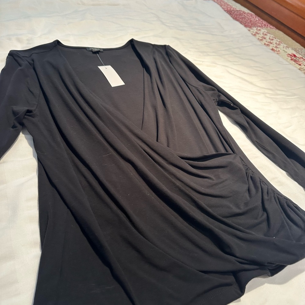 Black wrap style pullover- this is designed to fit snug snug